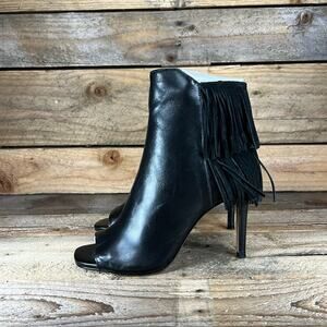Vince Camuto Amenala Heeled Peep Toe Bootie - Black Leather - 6 - NWOB